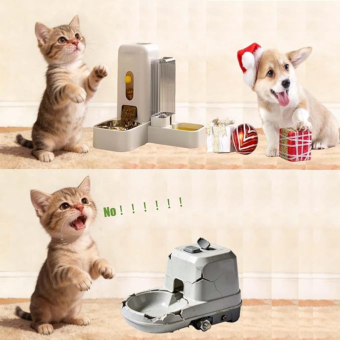 Automatic 2-in-1 Dog Feeder and Gravity Water Dispenser, Double Bowls Pet Feeding Station, Easy to Use & Clean, Suitable for Small to Medium Dogs and Puppies