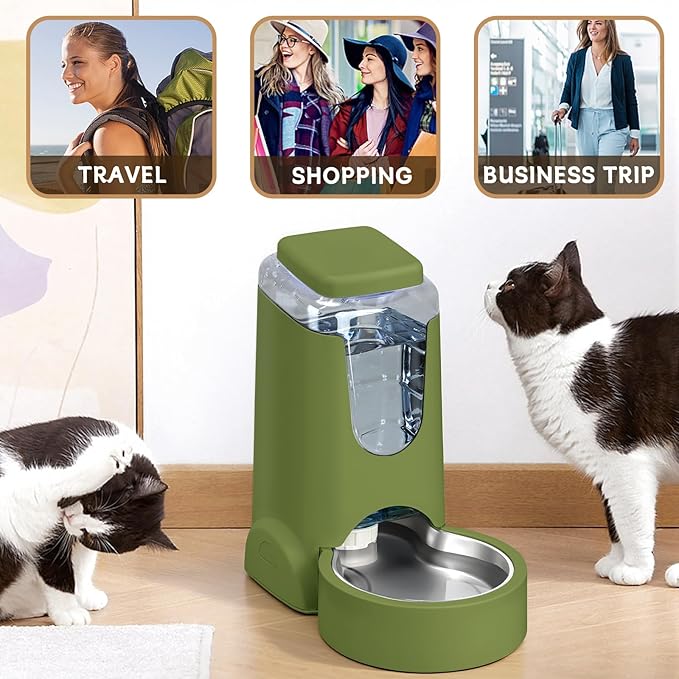 Portable Automatic Pet Cat Feeder and Water Dispenser Bottle Green