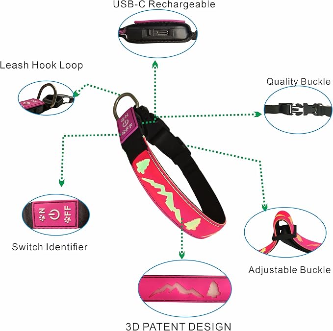 Personalized USB-C led Light up Night Dog Collar for Black Dog with Waterproof airtag Holder,Xmas Hallowmas Dog Collar (Black, L(15.7-19.7"))