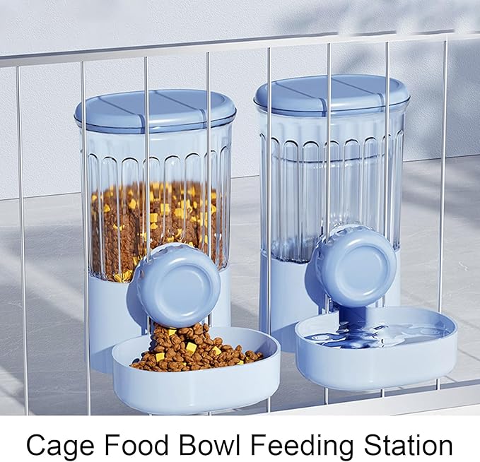 Hanging Pet Feeder and Water Dispenser, Automatic Cage Mounted Food Waterer Set with Detachable for Cats Dogs