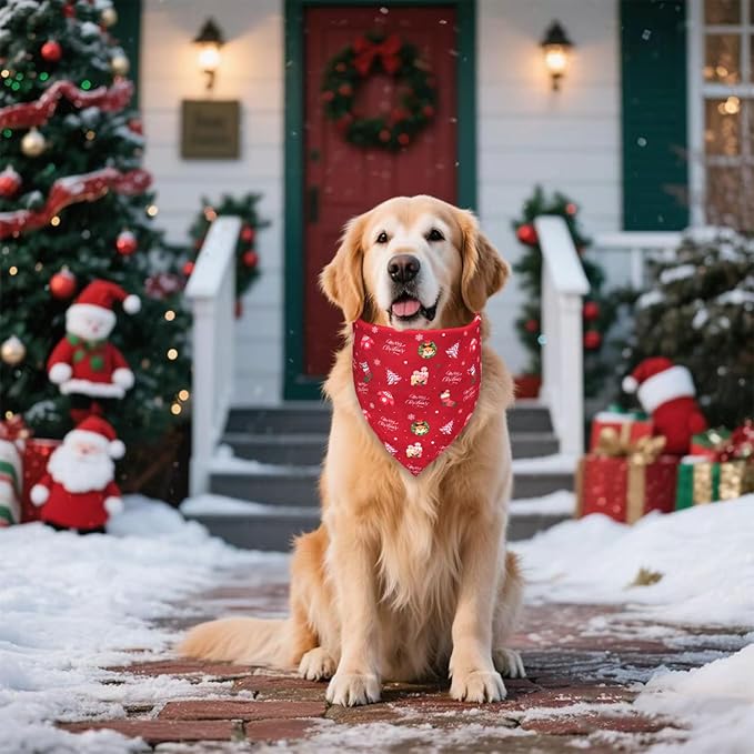 Christmas Dog Bandana 2-in-1 Style - Reversible Santa & Snowman Print Scarf for Small to Medium Dogs, Gift for Dog Lovers