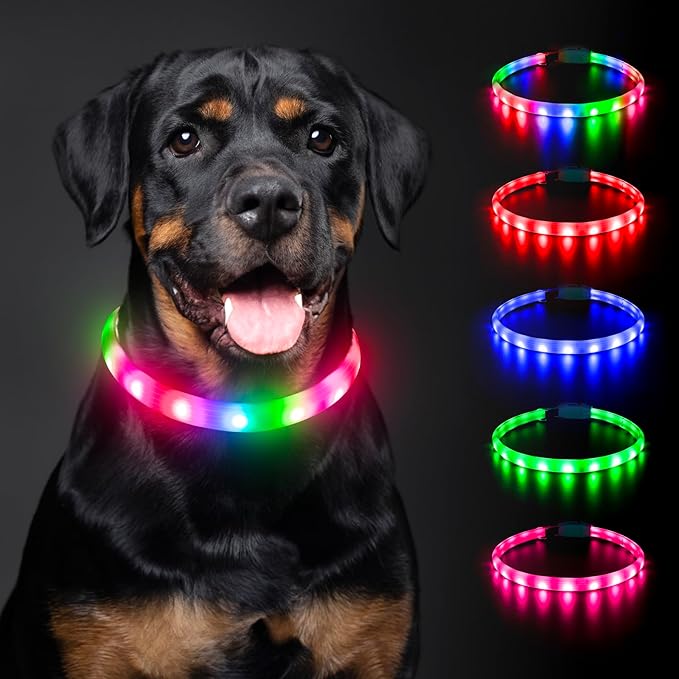 LED Dog Collar with 12 Lighting Modes-Rechargeable Dog Light Glow in The Dark for Night Walking, Adjustable Light Up Dog Collar for Small/Medium/Large Dogs, 1-H Charge & 12H Runtime, Blue