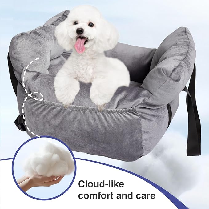 Pet Car Booster Seat for Small Dogs up to 25 lbs with Safety Straps, Storage Pockets, Travel Carrier Bed with Detachable Cover, Machine Washable (Gray)