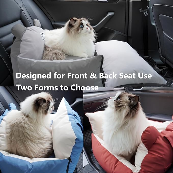 Dog Car Seat, Car Seat for Small Dogs with Harness, Machine Washable Front Back Seat Dog Car Seat, Portable Pet Travel Car Seat for Puppy Cat (Blue)