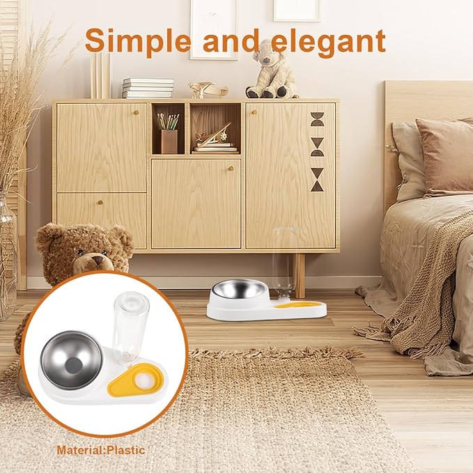 POPETPOP Automatic Pet Food and Water Feeder 2-in-1 Anti-Spill White Bowl for Small Dogs and Cats, Puppy Feeder Suitable for Home Use