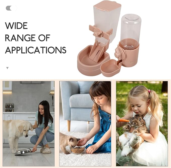 Happyyami 1set Automatic Pet Feeder Water Dispenser for Cats and Dogs Cage Wire Hanging Design Material for Animals Practical Food Water Station
