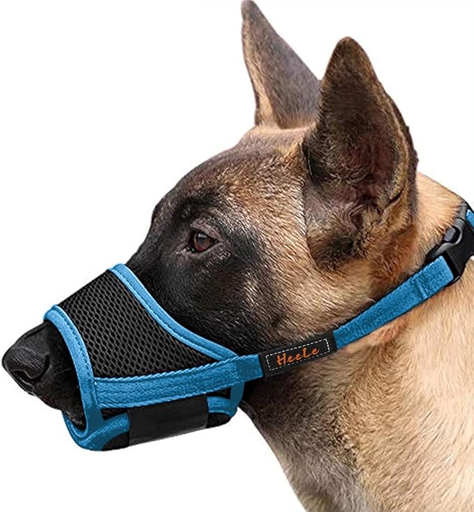 HEELE Dog Muzzle,Soft Nylon Muzzle Anti Biting Barking Chewing,Air Mesh Breathable Drinkable Adjustable Loop Pets Muzzle for Small Medium Large Dogs (Sky Blue,L)