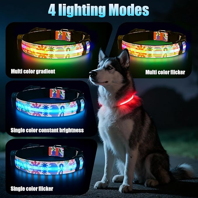 LED AirTag Dog Collar - Brightest Light Up Dog Collars - IP68 Waterproof Air Tag Dog Collar Holder - 1,600 Feet of High Visibility - Magnetic Charging - Dog Lights for Night Walking (Flower, M)