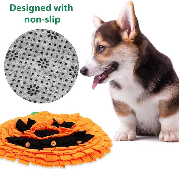 Dog Snuffle Mat Pumpkin Design Feeding Mat for Large Breeds Interactive Nosework Toy for Dogs Easy to Compact Mental Pet Enrichment