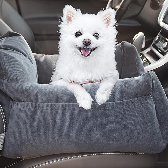 Car Seat Booster Bed,Dog Car Seat for Small Dogs Or Cats,Dog Safety Car Seat with Storage Pocket, Clip-On Safety Leash and Washable Cover for Dog, Cat, and Any Pets Under 25Lbs