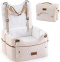 Elevated Dog Car Seat for Small Dogs, 3 Adjustable Heights with 2 Egg Crate Foam Boosters 4"+2", Dual-Sided Cooling&Plush Waterproof Cover, 2 Safety Leashes & Buckles, Beige