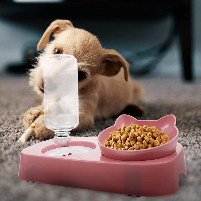 POPETPOP 1set Automatic Pet Water Dispenser and Food Serving Bowl for Dogs and Cats -Spill Design Use