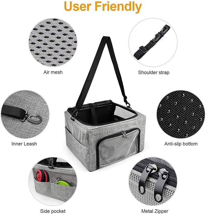 Car Pet Dog Cat Booster Seat,Collapsible Portable Dog Travel Car Seat & Carrier & Puppy Bag for Small Dogs Doggie Cats Up to 11LB with Clip-On Safety Belt Adjustable Strap Carry Bag