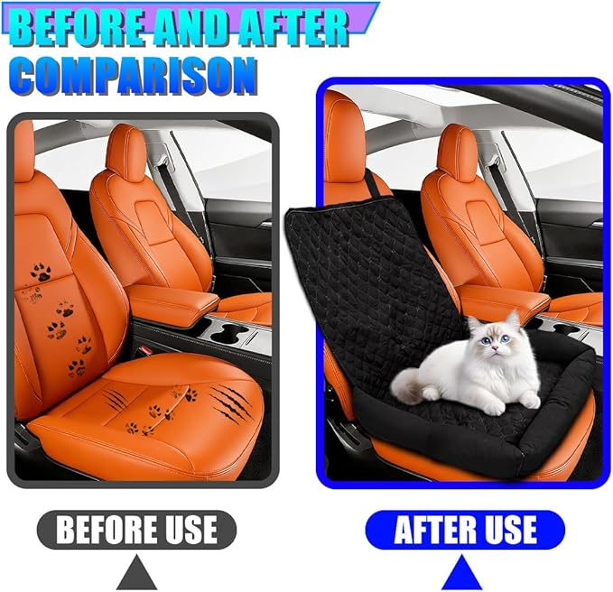 Dog Car Seat, Waterproof Pet Auto Safety Front Seat Cushion, Soft Multifunctional Puppy Car Seats Cover, Universal Washable Vehicle Travel Accessories for Small to Medium Dogs (Black)