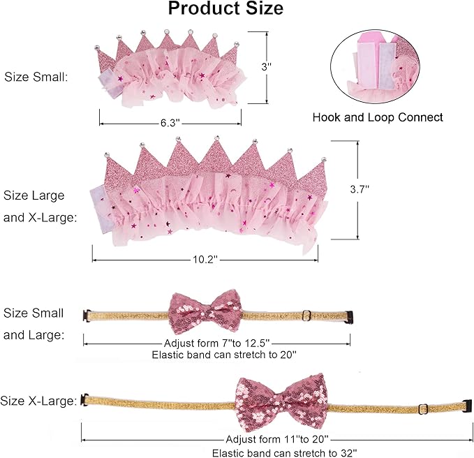 ADOGGYGO Dog Birthday Party Supplies, Multi Size Offered, Birthday Girl Dog Bandana, Pink Party Hat Crown with Numbers for Extra Large Dogs Pets (X-Large)