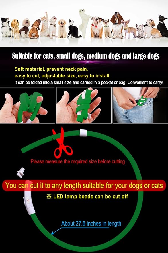 Waterproof LED Dog Collar USB Rechargeable Light Up Dog Collars Lights for Night Walking Lighted Safety Training & Behavior Aids for Small Medium to Large Dogs