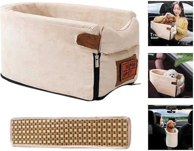 Pet Car Booster Seat Portable Breathable Travel Carrier Stable Puppy Dog Car Seat Summer Cooling Mat (Beige)