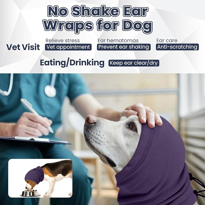 Nanaki Calming Hoodie for Dogs - Adjustable Ear Cover & Anxiety Relief, M Purple | Noise Reduction Head Wrap for Fireworks, Thunderstorms, Grooming, Hematoma Recovery