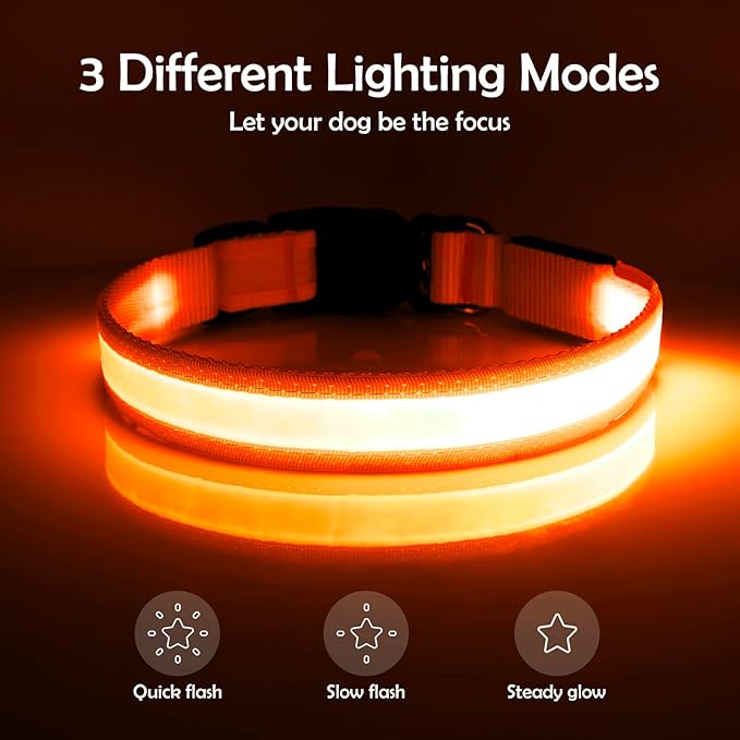 Vizpet LED Dog Collar, Light Up Dog Collar Adjustable USB Rechargeable Super Bright Safety Light Glowing Collars for Dogs(X-Large,Orange)