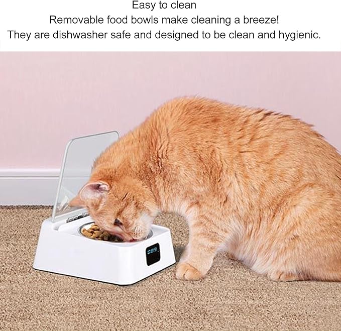Automatic Cat Feeder Dog Feeder Pet Feeding Device with Removable Stainless Steel Bowl,Rechargeable Dog and Cat Feeding Station
