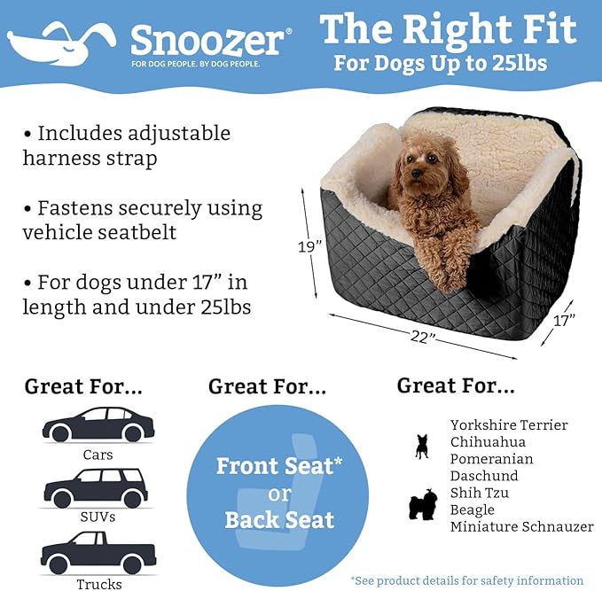 Snoozer Dog Car Seat: Lookout I Dog Booster Car Seat for Pets up to 25lbs, Helps Alleviate Travel Sickness & Fear for Dogs, Removable Washable Cover – Merlin Linen, Size Medium