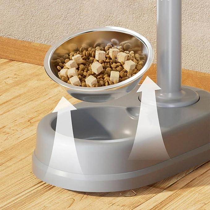 Pet Standing Water Dispenser Feeder Bowl, Dog Automatic Food Dispenser with Water Bottle Combined Bowl, Double Layer Pet Drinking Water Feeder for Both Cats and Dogs (Beige)