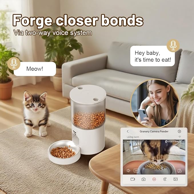 4L Smart Automatic Pet Feeder with Camera for Cat and Dog, Night Vision, 5G and 2.4G Wi-Fi, Up to 10 Meals Per Day, Automated Pet Food Feeding Solution for Busy Pet Owners