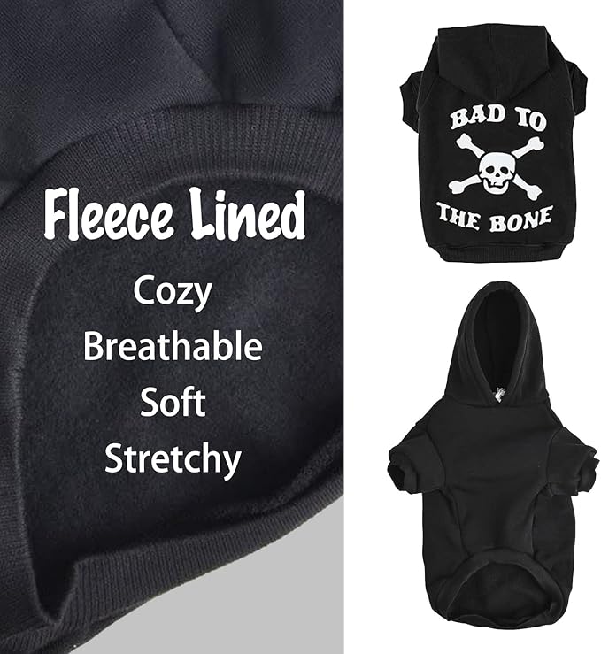 EXPAWLORER Dog Hoodie Sweater - Bad to The Bone Dog Sweatshirt Skeleton Costume, Warm Fleece Lined Pet Clothes with Leash Hole, Fall Winter Cozy Soft Pet Outfit Coat for Large Giant Dogs, 2XL