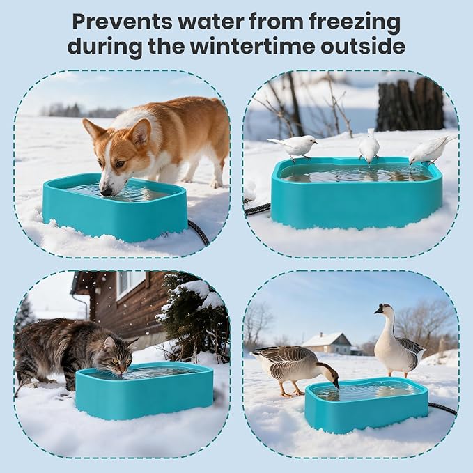IPOW Extra Large Heated Water Bowl with 5 Layers Design for Heating & Heat Preservation Provides Drinkable Water & Food in Winter Heated Pet Bowl for Cat Rabbit Chicken Duck Squirrel, 194 fl oz