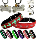 LED Dog Collar with ID Tag Set, Glowing Cross Pattern, Multiple Colors, Silicone Material (RED, M(11.8-15.7"))