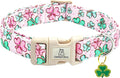 Lionheart Glory St. Patrick Dog Collar - Pink Clover Collar for Medium Dogs Spring Female Dog Collar Adjustable Heavy Duty Collar with Plastic Buckle