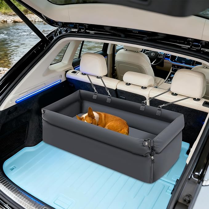 Dog Car Seat for Small and Medium Dogs, Pet Car Travel Home Bed Under 100 lbs, Fully Detachable and Washable Cat Booster Carseats with Adjustable Straps & Cushion (Blue, XL)
