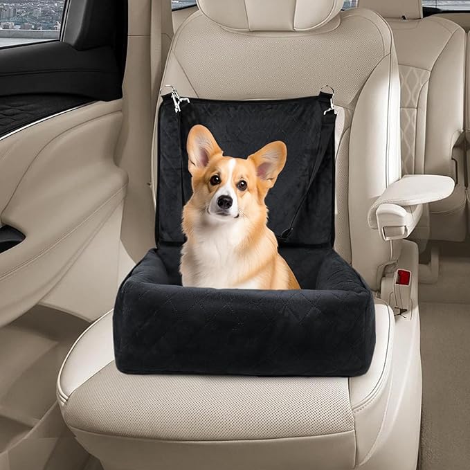 Plush Dog Car Seat for Dogs & Cats, Comfortable Pet Car Seat with 2 Side Pockets, Washable Pet Seats for Vehicle RV SUV Truck Front and Backseat Travel Road Trip Outdoor Commuting