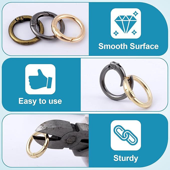 Spring O Rings,Round Spring Snap Keyring, Metal Carabiner Clips for Keychain Handbag Purse Dog