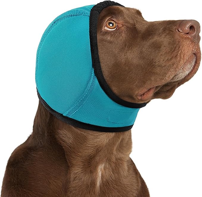 KOESON Dog Calming Hoodie - No Shake Ear Wraps for Dogs, Anxiety Relief & Noise Protection, Water Resistant Pet Ear Cover Muffs for Firework, Grooming, Thunderstorms, Swimming, Bathing, Turquoise L