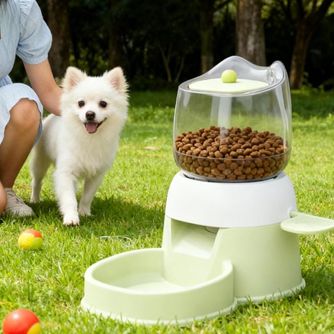Pet Food Dispenser, 12.6x10.63x7.09 Inch 2L Capacity Automatic Feeder, PP PTE Press Design Dish for Backyard, Patio, Pet Store, Pink, Green