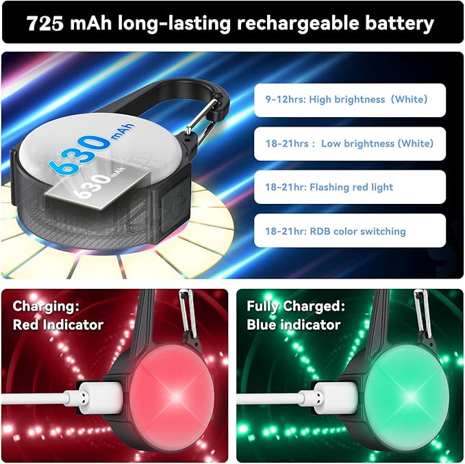 Dog Lights for Night Walking, 4 Modes IP68 Waterproof Dog Collar Light for Nighttime Clip on, High-Capacity Rechargeable with 2 USB C Cables（2 Pack）