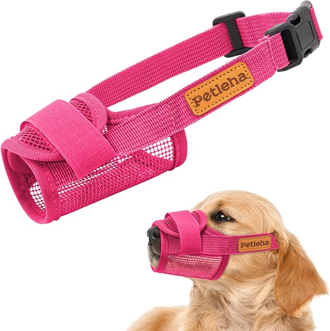 Coppthinktu Soft Dog Muzzle, Breathable Mesh Muzzle for Small Medium Large Sized Dog Mouth Cover, Adjustable Muzzles to Prevent Biting Barking Dogs Mouth Cover Allows Drinking (Rose Pink L)
