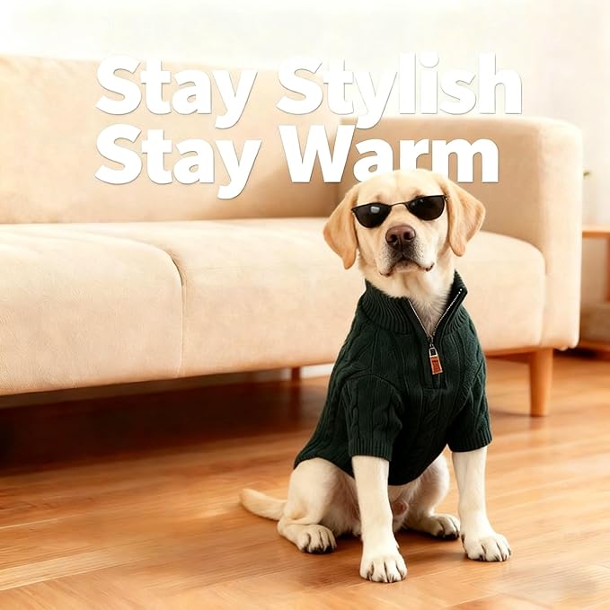 Small/Medium Dog Sweater, Warm Dog Winter Coat w/Sleeves, Comfortable High Neck Premium Dog Clothes for Labrador-Best for Holidays, Daily Walks XL Green