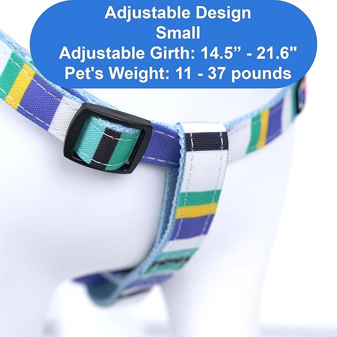 Pawtitas Personalized Dog & Puppy Harness Small Blue/Teal/Yellow Custom ID Tag Adjustable No Pull Vest