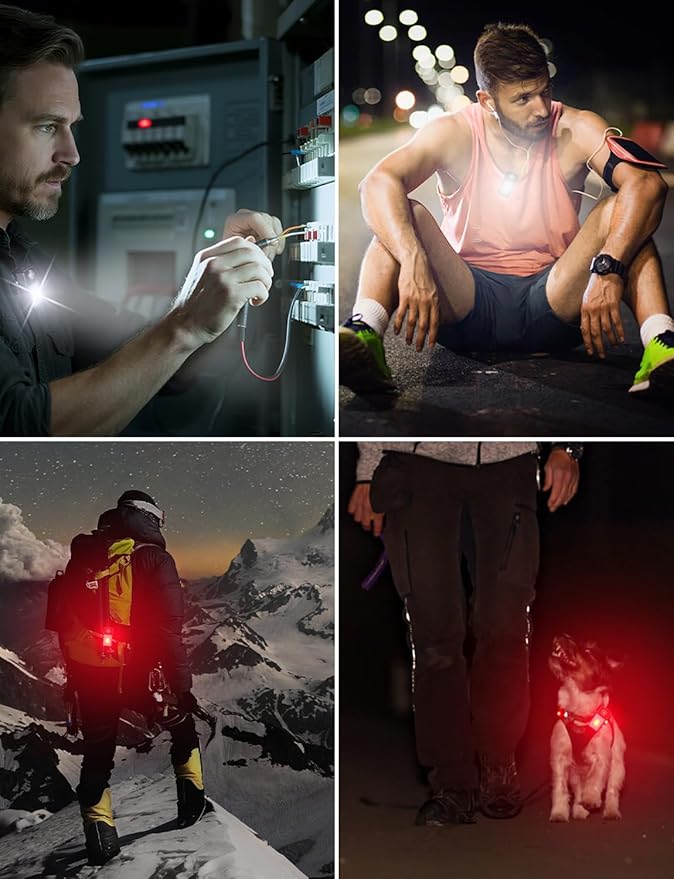 Clip on Flashlight, Rechargeable Safety Running Light with 3 Modes, Running Lights for Runners are IPX7 Waterproof, Hands Free Flashlight for Walking, Hiking, Dog Walking & Camping (2 Pack)