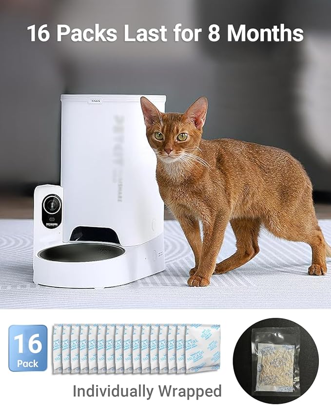 16 Pack Pet Food Desiccant Packs with Color Indicating, Compatible with Petlibro/Petkit/Pawsync Automatic Cat Feeder, Replaced Desiccant for Most Automatic Pet Feeders, Individually Wrapped