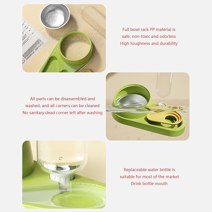 Pet Automatic Feeder Set Dog Food Bowl Waterer Slanted Raised Stainless-Steel Re-Fill Water Dispenser Pet Automatic Feeder Dog Water Food Dispenser Set