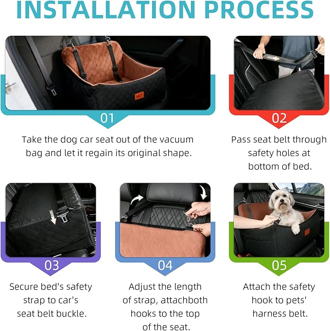 Dog Car Seat for Medium/Large Dog Booster Seat Under 55 lbs or 2 Small Dogs, Memory Foam Cushion, Washable Cover, 2 Safety Straps, Non-Slip Bottom, Pets Sofa Bed, Black