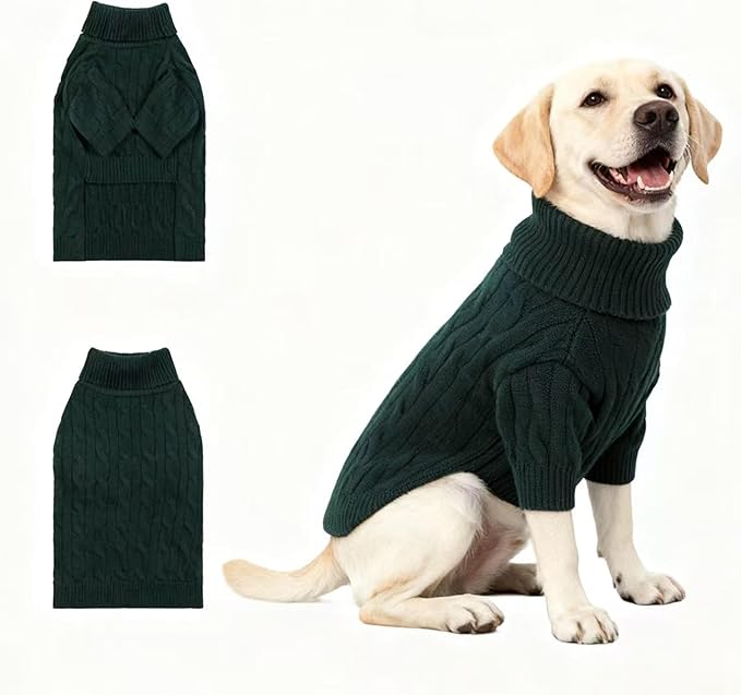 Small/Medium Dog Sweater, Warm Dog Winter Coat w/Sleeves, Comfortable High Neck Premium Dog Clothes for Labrador-Best for Holidays, Daily Walks XL Green