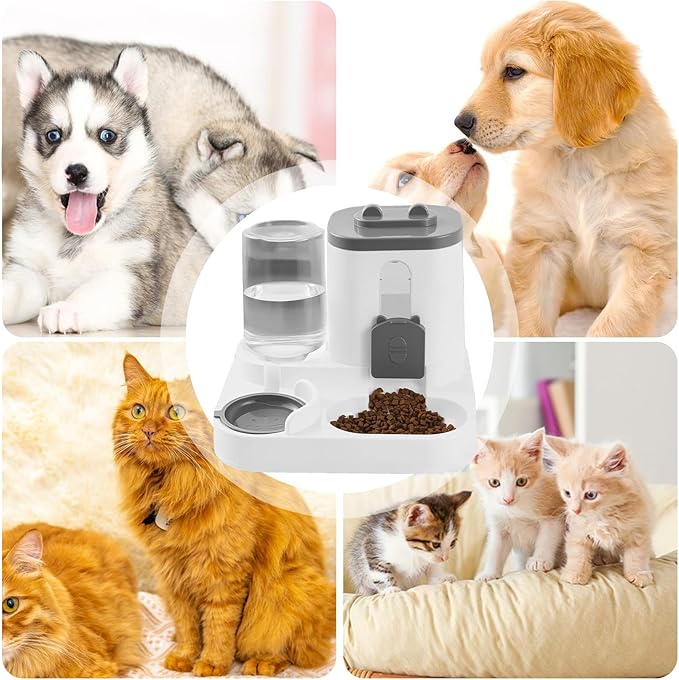 Automatic Dog Feeder - 2 in 1 Food Dispenser Waterer, Large Capacity Feeding Station, Durable Pet Supply | Home Indoor Solution for Kitten, Puppy, Small Medium Breed Cats and Dogs