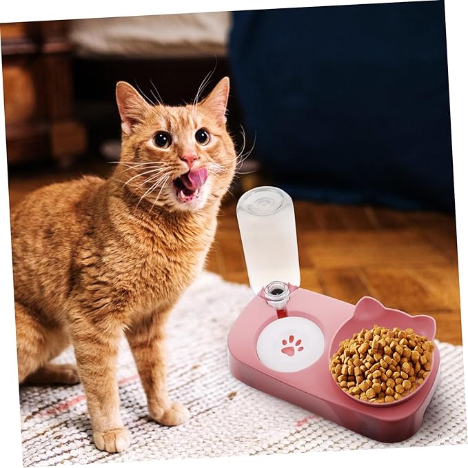 Sosoport Automatic Cat Food and Water Set Non-Slip Base Detachable Bottle Pet Feeder Dispenser for Dogs and Cats
