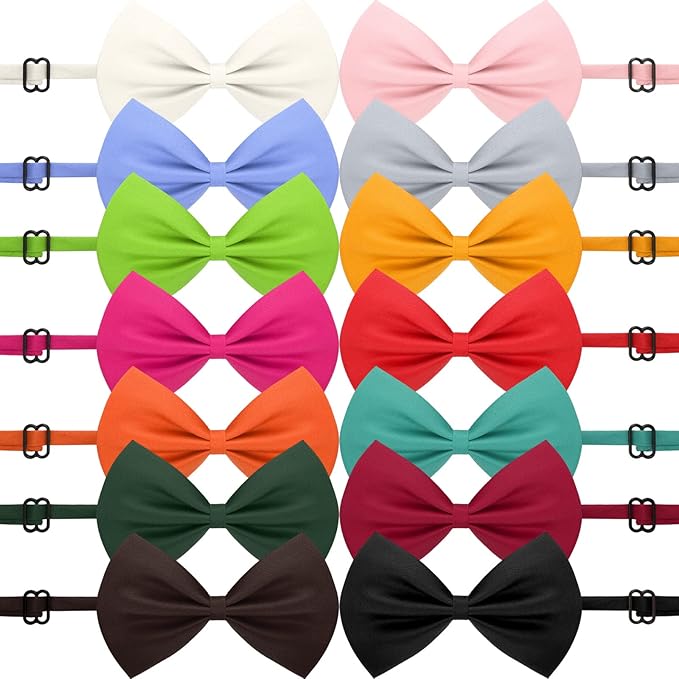 Cindeer 280 Pcs Dog Bow Ties with Adjustable Collar Puppy Neckties Bulk Cat Bowtie Collar Assorted Colors Solid Pet Grooming Bows Dog Grooming Accessories for Small Medium Large Pet,14 Colors