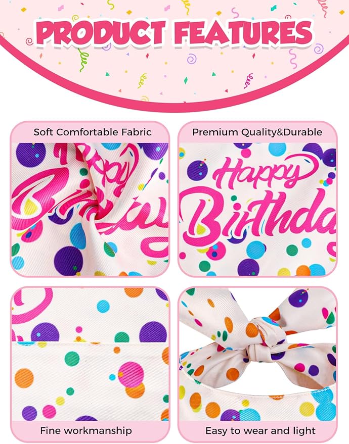 Dog Birthday Bandana, Luxury Handmade Double-Layer Pet Bandana for Small Medium Large Dogs, Silk-Soft Polyester Neck Gaiter for Puppy Birthday Party (Happy Birthday, Large)
