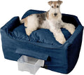 Snoozer Dog Car Seat with Storage Tray: Lookout II Dog Booster Car Seat for Pets up to 34lbs, Helps Alleviate Travel Sickness & Fear for Dogs, Removable Washable Cover – Sapphire, Size Large